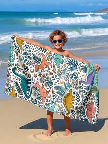 1pc Cartoon Dinosaur & Leaf Print Children's Beach Towel, Super Absorbent Large Beach Blanket, Suitable For Beach, Pool, Travel, Camping, Yoga, Available In Multiple Sizes - Multicolor - View 6