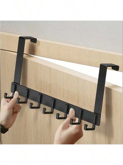 1pc No Drill Door Hanger Rack, Wall-Mounted Coat Rack, Bathroom Towel Rack, Door-Mounted Clothes Hanger, Entryway Key Holder. Suitable For Storage Behind Doors In Kitchen, Bathroom, Decorative Room Decor, Home Decor, Kitchen Accessories, Bathroom Decor, Bedroom Decor, Multifunctional Storage Rack For Bedroom Entryway