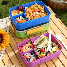 1 pieza Fiambrera para adultos, Caja bento transparente de 3 compartimentos, Fiambrera de gran capacidad de una sola pieza, Diseño a prueba de fugas, Incluye utensilios, Caja para aperitivos, Adecuada para comer al aire libre, Oficina, Uso escolar, Suministros de cocina, Esencial para la vuelta al colegio - Multicolor - Ver 4