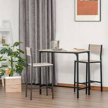 3 Pcs Table Stool Set Industrial Design W/ Metal Frame Oak Tone MDF Panels Minimal Compact Beautiful - Natural Wood Finish - View 3