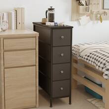 Tomnk 4 Drawers Nightstand - Multi-Storage Cabinet For Bathroom, Bedroom, Office & Dorm, Narrow Fabric Nightstand With Easy-Glide Drawers - màu đen - Xem 1