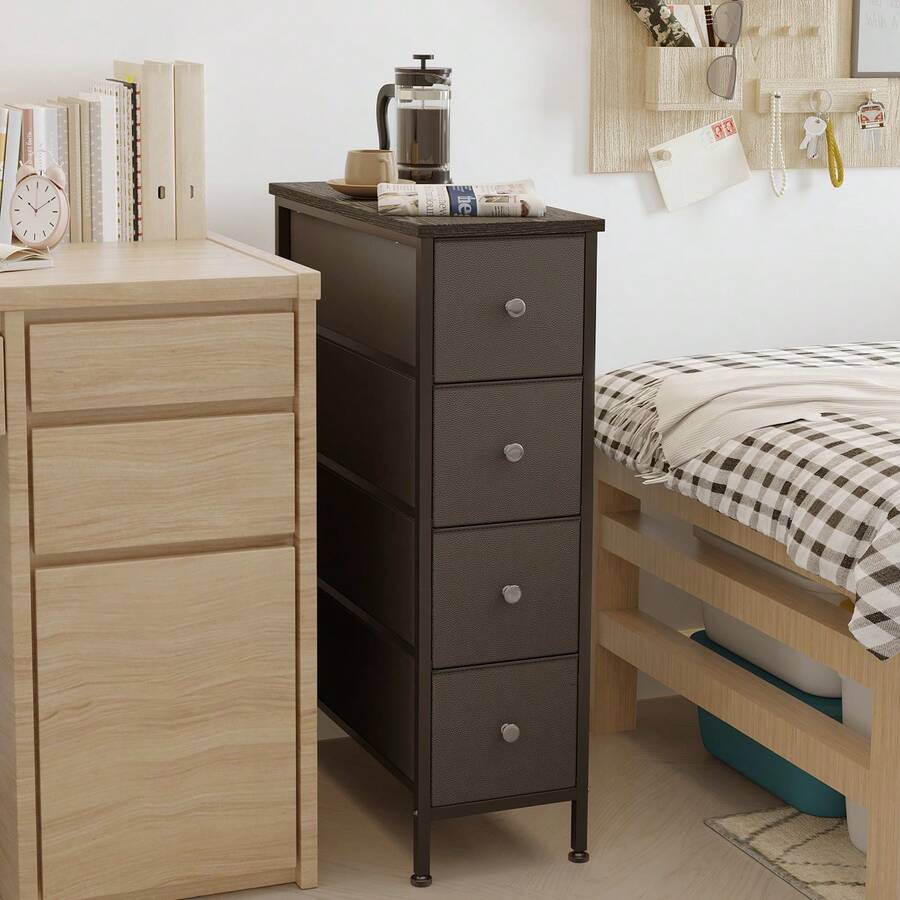 Tomnk 4 Drawers Nightstand - Multi-Storage Cabinet For Bathroom, Bedroom, Office & Dorm, Narrow Fabric Nightstand With Easy-Glide Drawers - màu đen - Xem 1