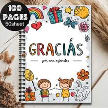 1pc Cute Hand-Drawn Spiral Notebook, "GRACIÁS" Cover Text With Adorable Patterns, Warm And Suitable For Learning, Journaling, Daily Planning. Great Gift For Graduation, Birthday, Work, School Use. 100 Pages/50 Sheets, Very Practical. - F - View 5