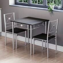 Dining Kitchen Table And Chairs 2 Seater Dining Room Set, 2 Seater Dining Chairs With Elegant Table Compact Wood Steel Frame Dining Kitchen Furniture - Black - View 8