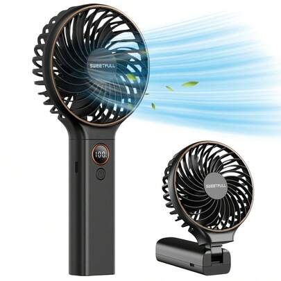 sweetfull Handheld Portable Fan, 6 Wind Speeds, LED Display, Personal Mini Travel Fan, USB Foldable Bladeless Fan