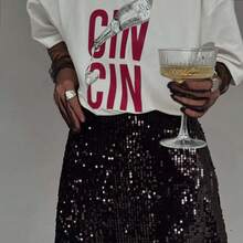 Round Neck T-Shirt With Simple Letter Print, American Retro Style - 白色 - 查看 3