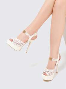 Giày cao gót thời trang dành cho người mẫu, sandal đế xuồng một quai chống thấm nước bằng lưới dày dặn dành cho nữ, thích hợp cho mùa hè. - trắng - Xem 4