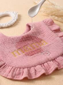 4pcs Girls' Summer Candy Color Pure Cotton Embroidered Bibs, Soft & Skin-Friendly Ruched Baby Drool Cloths, Mother's Day Gift, Suitable For Daily Use - Multicolor - View 7
