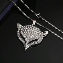 Collar sencillo para hombre, nueva colección de primavera. Collar de mujer con estilo de moda personalizado, colgante de zorro con diamantes incrustados, cadena larga de suéter como regalo para ti mismo - Multicolor - Ver 4