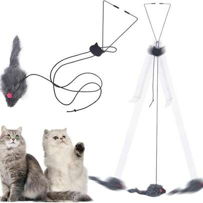 Đồ chơi cho mèo có thể kéo dài kèm chuột treo, chuột giả tương tác treo lơ lửng, đồ chơi tự giải trí cho mèo, đồ chơi treo cửa ngộ nghĩnh cho mèo, đồ dùng cho thú cưng