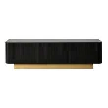 Meuble TV bas 170 cm (long) | Meuble TV bas moderne avec espace de rangement – Design arrondi, gestion des câbles, façade texturée – Meuble multimédia pour salon 170 cm - Noir - Voir 9