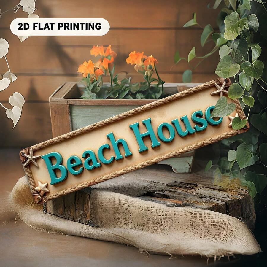 This Is A 2D Sign Board That Serves As A Charming Wall Decor For Beach Huts, Featuring Rope, Starfish And Seashell Elements. It Is Suitable For Various Settings, Including Bars, Living Rooms, And Dining Rooms. - A - View 1