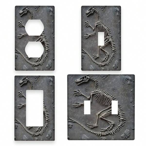 1 pieza Placa decorativa de interruptor de luz con esqueleto de dinosaurio de 1 o 2 enchufes - Placa de pared decorativa para dormitorio, cocina, decoración del hogar