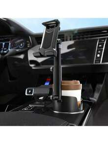 Soporte ajustable para taza de coche 2 en 1 para teléfonos inteligentes y tabletas - Rotación de 360°, plegable, ajuste universal, material ABS, instalación en el tablero, navegación manos libres para todos los dispositivos, accesorios para automóvil - Negro - Ver 2