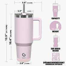 BIGRD 40盎司/1182毫升吸管保温杯，双层盖设计，底部防滑垫，双硅胶吸嘴，双层不锈钢真空防漏饮水杯，带手柄和吸管，便携式冷热车载杯 - 彩色 - 查看 5