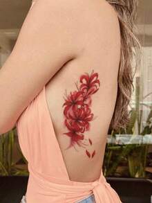 1 hình xăm tạm thời hình hoa sen mực đỏ, có thể giặt, chống nước, lâu trôi, thích hợp cho vùng eo/nách, dễ dán và dễ tẩy, hình xăm trang trí tạo không gian ấn tượng, giữ được 2-3 ngày. - Đỏ - Xem 3