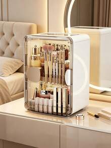 Makeup Organizer With Drawers, Cosmetic Display Case With Brush Holders, Cosmetic Storage For Dresser Vanity And Bathroom Countertop, Easy To Store Lipsticks, Nail Polishes, Perfumes, Eyeshadow Palettes, White - 白色 - 查看 1