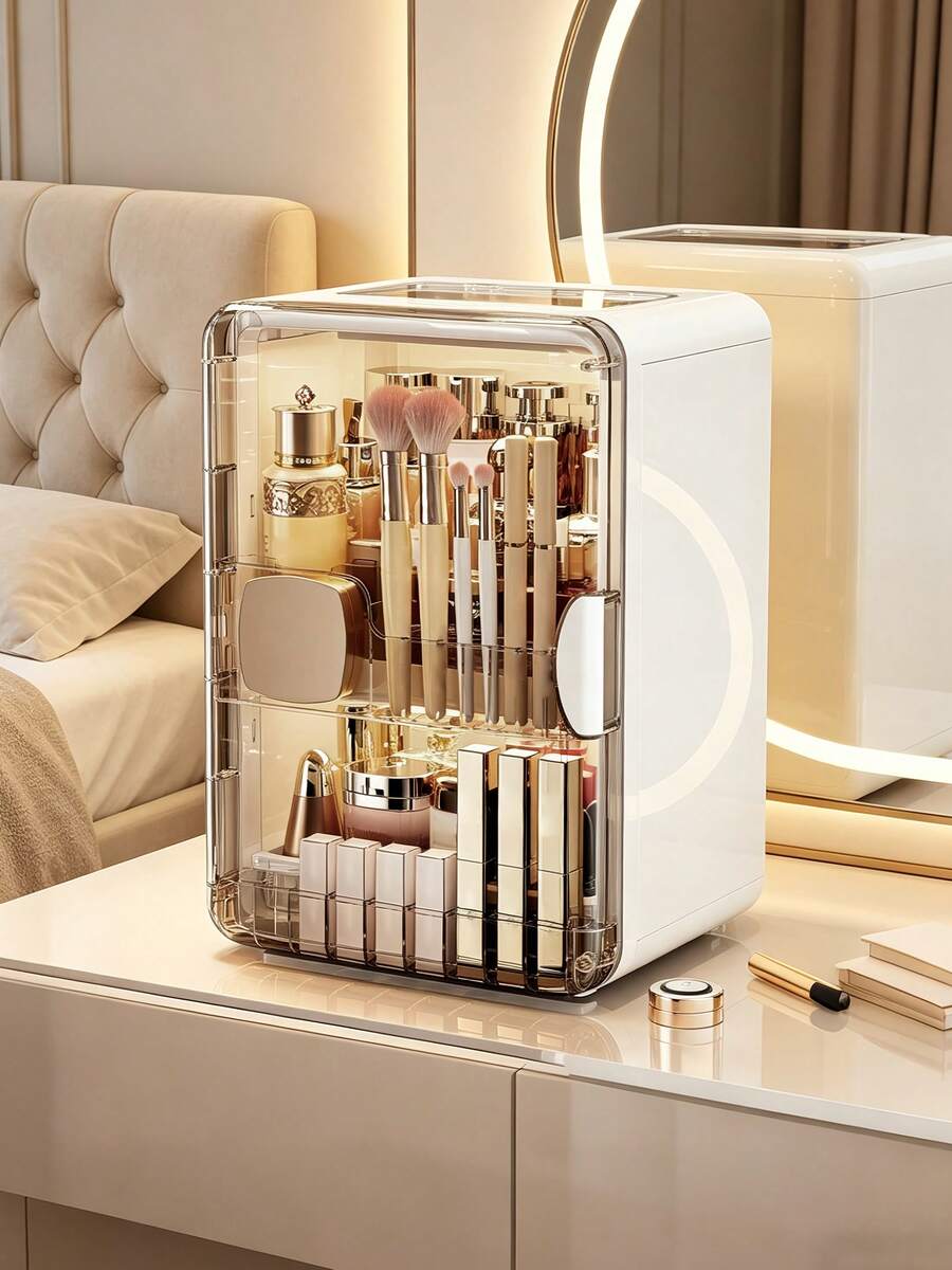 Makeup Organizer With Drawers, Cosmetic Display Case With Brush Holders, Cosmetic Storage For Dresser Vanity And Bathroom Countertop, Easy To Store Lipsticks, Nail Polishes, Perfumes, Eyeshadow Palettes, White - 白色 - 查看 1