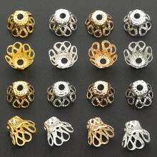 105个6mm/8mm/10mm空心花形压接帽，花帽，合金隔珠，串珠垫，装饰珠帽，适用于珠宝制作、手链、项链、钥匙扣、耳环、工艺配件 - 鏤空花邊端蓋 - 查看 6