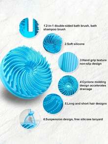Double-Sided Silicone Bath Brush For Exfoliation, Shampooing, And Body Care; Deeply Cleanses And Softens Skin; Suitable For Home Use; Silicone Bath Massager; Easy To Clean; Produces Rich Lather. Also Includes A Head Massager. - Multicolor - View 6