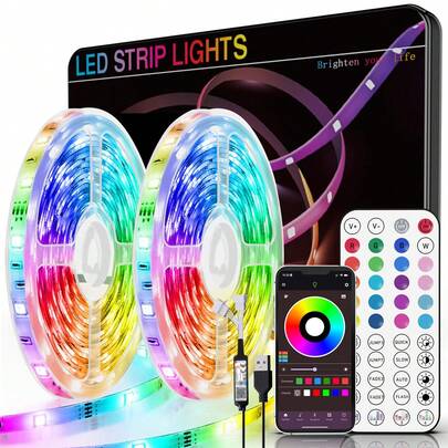 NBBUFF 3ft-100ft Smart LED Strip Lights For Home Decor, RGB Lights Controlled By Remote And App, Sync To Music, Timing, Dimmable, Suitable For Bedroom, Kitchen, Game Room, Holiday Decoration