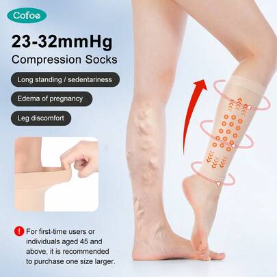 Cofoe 23-32mmHg Knee-High Compression Socks, Suitable For Men, Women, And Pregnant Women