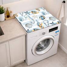 1pc Marine Life Pattern Printed Washing Machine Dust Cover, Rubber Soft Bottom, Laundry Room Accessory, Washing Machine Top Protective Pad, Quick Absorbent And Dry, Refrigerator Dust Cover Pad, Coffee Maker Countertop Absorbent Mat, Diatomite Draining Mat, Modern Laundry Room And Kitchen Appliance Washing Machine And Dryer Dust Cover, Home Decor, Kitchen And Dining Room Decor - Multicolor - View 5