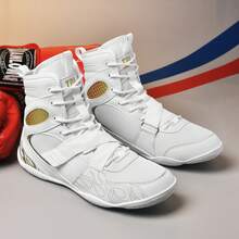 Giày đấu vật nam, giày đấm bốc cổ cao, giày tập luyện, ủng, giày đấm bốc Muay Thai, giày kickboxing thể dục, giày thể thao chuyên nghiệp chất lượng cao dành cho nam, thoải mái, chống trơn trượt, bền, thoáng khí, thiết kế có vân bảo vệ mắt cá chân - Trắng (k009) - Xem 3