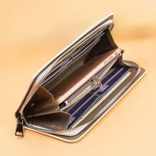 1pc Men's Fashion Classic Long Wallet, Business Casual Large Capacity Zipper Wallet, Multi-Function PU Leather Card Holder, Portable Coin Purse For Daily Use. Provides Multiple Color Options, With 8 Card Slots, 1 Zipper Pocket And 4 Bill Compartments, An Excellent Gift Choice For Men. - Multicolor - View 9
