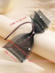 1 pieza Diadema elegante con lazo negro y decoración de diamantes de imitación brillantes, diadema de estilo princesa con tul multicapa, adecuada para novia, boda, celebración, banquete, fiesta festiva, casual de campus, accesorio para el cabello de mujer - Negro - Ver 7
