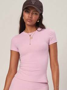 PinkTip Pink Basic Loose Fit Top, High Waist Design, Casual & Workout Essential Item For Summer Sports - Pink - View 4