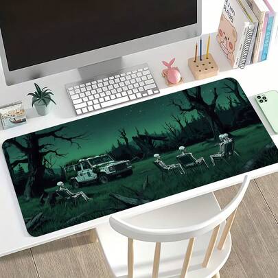1pc Dark Night Skeleton Party Game Mouse Pad, Non-Slip, Washable Rubber Base Large Size Desk Mat, Office Desk Accessory, Computer Decor Accessory Desk Decoration, Ideal Gift For Gamers - Extra Long Desk Mat, Fashionable Office Desk Decor And Study Accessory