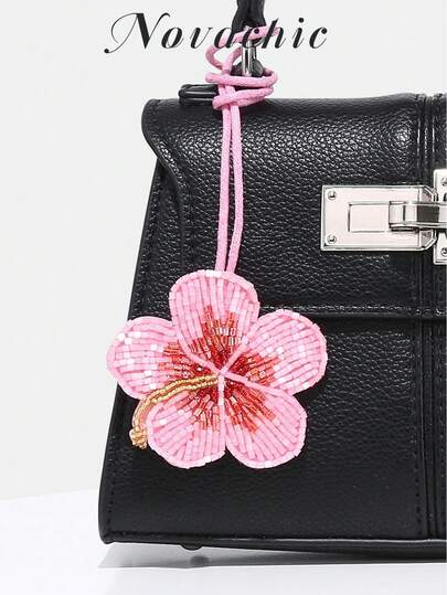 1pc Novachic Handmade Beaded, Floral Decor, Rhinestone Beaded Bag Charm/Pendant, Suitable For Summer Vacation, Beach (Charm Only, No Bag) Festival Graduation Teacher Appreciation Gifts Gift KeyChain
