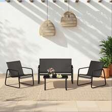 4-Piece Outdoor Patio Conversation Set With Coffee Table - Black - View 4