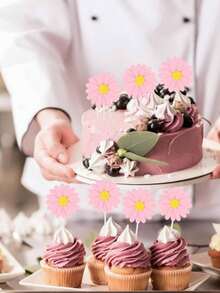 1/5 pièces Décorations de gâteau à la marguerite, Décorations de gâteau à la marguerite, Décoration de gâteau à motif marguerite, Décorations de gâteau à la marguerite, Décoration de cure-dents à la marguerite pour cupcakes, Fleurs de marguerite de printemps, Décoration de fleurs en papier polyvalente, Convient pour la table de dessert d'anniversaire, le mariage, la douche de mariage, 1 set - Multicolore - Voir 2
