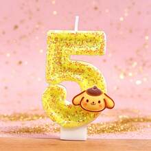 1支创意卡通数字生日蜡烛，0-9数字蜡烛，可爱小黄狗主题蜡烛，魔法公主蛋糕数字蜡烛，黄色闪光石蜡烛，情侣蜡烛，最完美的个性化生日蜡烛，送给女士和女孩！贴纸，剪贴簿用品，剪贴簿 - 多色 - 查看 1