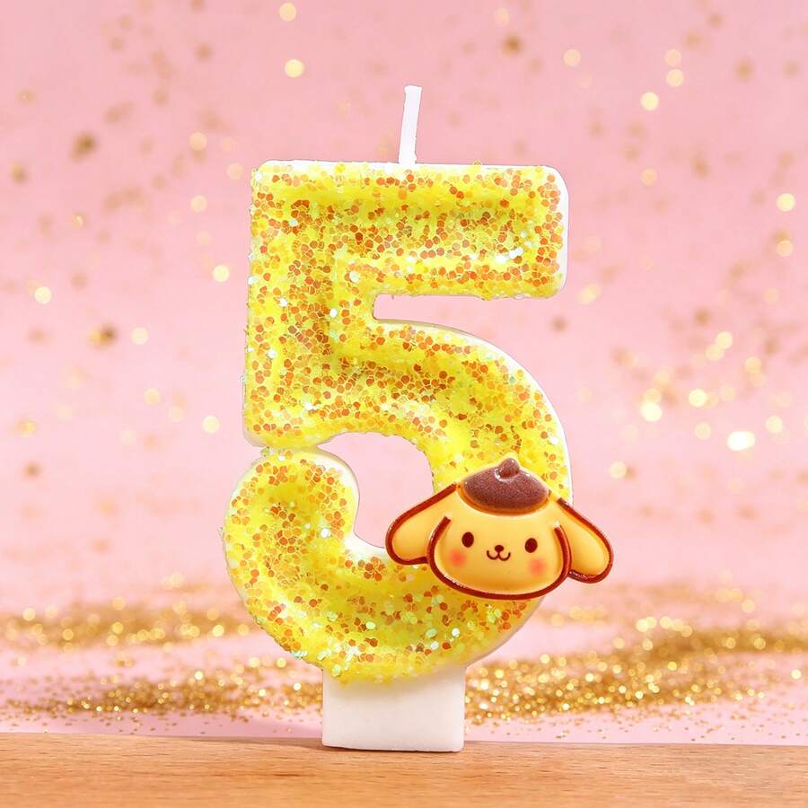 1支创意卡通数字生日蜡烛，0-9数字蜡烛，可爱小黄狗主题蜡烛，魔法公主蛋糕数字蜡烛，黄色闪光石蜡烛，情侣蜡烛，最完美的个性化生日蜡烛，送给女士和女孩！贴纸，剪贴簿用品，剪贴簿 - 多色 - 查看 1