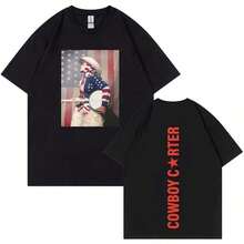 Camisetas Gráficas Unisex de Algodón 220g, Cuello Redondo, Manga Corta, Estampado de la Gira de  Cowboy Carter 2026, Camisetas Casuales de Verano - Negro - Ver 6