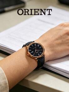 Orient 石英女士皮革表带玫瑰金商务手表黑色表盘，适合日常生活、约会、节日、送礼 RF-QA0007B10B - 黑色 - 查看 3