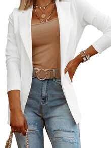 Women's Knit Blazer Long Sleeve Open Front Solid Color Casual Work Office Jacket - 白色 - 查看 2