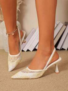 Women's Pointed Toe Kitten Heel Slip-On Sandals - Yellow - View 4