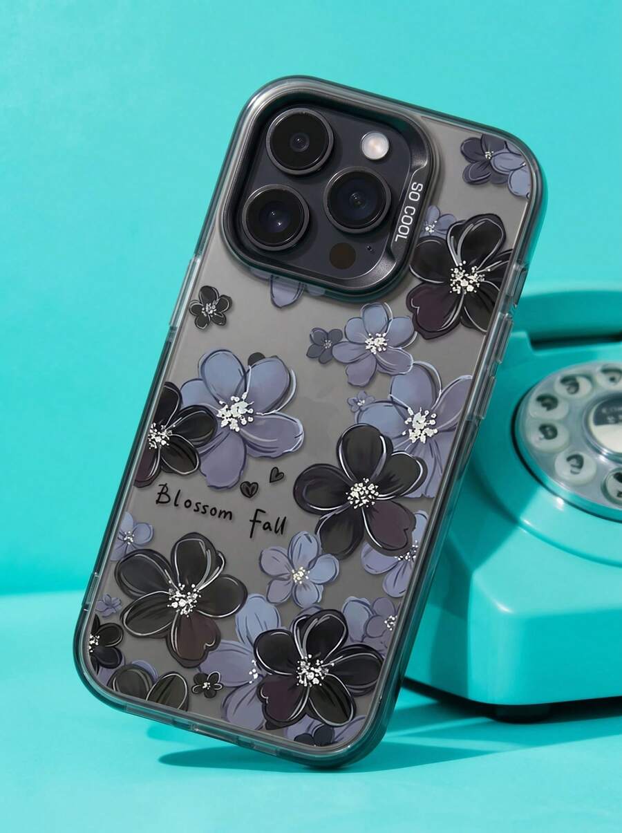 蓝色花朵时尚手机壳 1 件装 Eneraltic Shell IMD 全屏蓝色花朵图案手机壳，适用于 16 Pro Max、17/16/15/14 Plus/13/12/11，可个性化定制，防风保护套，春季礼物，国际版，非国内版 - 彩色 - 查看 1