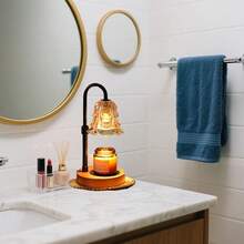 1pc Adjustable Dimmable Timer Controlled Heat-S-Afe Metal & Amber Wave Glass Candle Warmer Lamp, Vintage Aesthetic Style Bell Shaped Table Lamp With 2 Extra Halogen Bulbs, Smoke-Free Wax Melting, Warm Atmosphere Lighting, Fragrance Diffuser, Ideal For Bedroom Living Room Decor, Christmas Birthday Housewarming Holiday Gifts & All-Season Home Fragrance Use - US A Type Plug(110-127V) - View 11