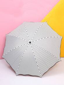 现代防水多功能雨伞，铁质伞杆，白色条纹蕾丝饰边，防雨防晒 - 條紋黑膠手動雨傘 - 查看 4