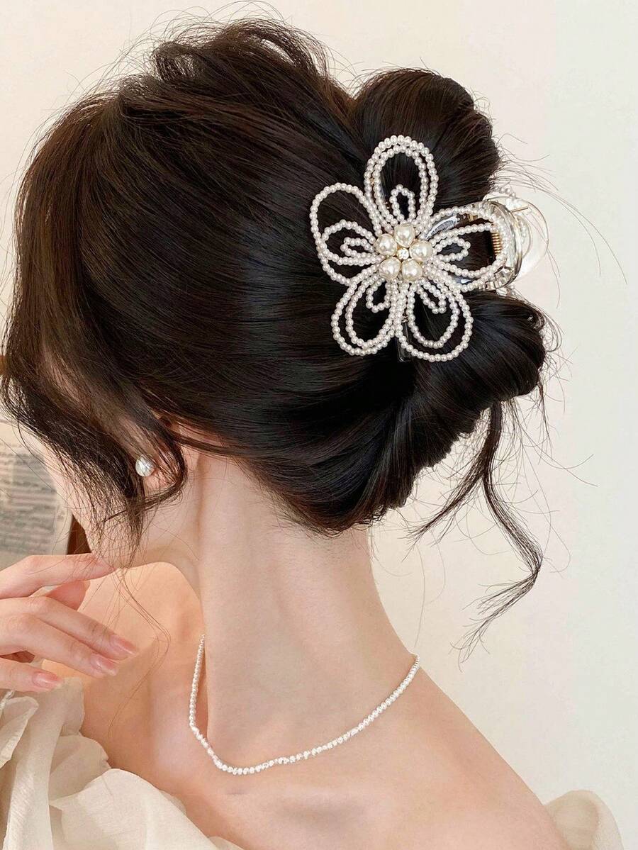 1pc Women New French-Style Vintage Pearl Hair Claw, Elegant And Versatile, Suitable For All Occasions. Can Be Used For Half-Up Hairstyles Hairpin. Hair Accessory.,Festival,Party - Multicolor - View 1