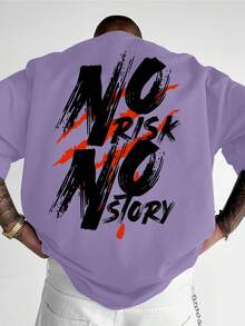 NO RISK NO Men's Streetwear Graphic T-Shirt - Bold Letter Print, Loose Fit, Casual Tee, Vibrant Purple, Summer Short Sleeve, Crew Neck, Machine Washable, Streetwear Fashion | Cool Design T-Shirt | Lilac Graphic Shirt - 黑色 - 查看 7