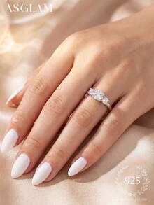 1 pieza Anillo de plata de ley 925 chapado en platino con circonita blanca, diseño elegante y de moda, adecuado como regalo de aniversario/cumpleaños - Plateado - Ver 2