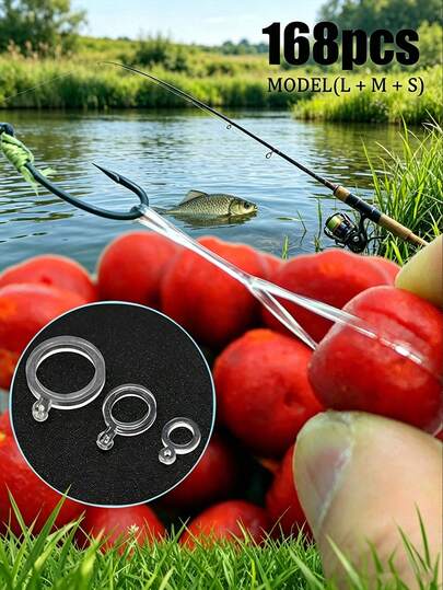 168pcs High Elastic Carp Bait Set: Transparent Soft Rubber Rings S/M/L, Bait Stick, Vertical Fishing Small Accessories Round Bait Rings, Snowflake Pieces, Compatible With Round Bait And Various Soft Baits. Designed For Freshwater And Saltwater Environments.
