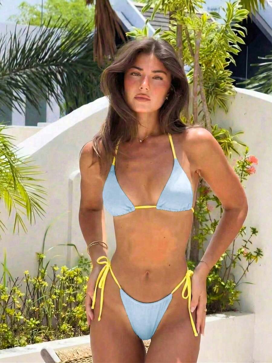 Bộ bikini hai mảnh kẻ caro tím trắng dành cho nữ năm 2026, kiểu dáng ngọt ngào và gợi cảm, phù hợp cho kỳ nghỉ lãng mạn, đi biển mùa hè, trang phục sinh nhật cho nữ, đồ tập thể dục cho nữ, váy thanh lịch cho nữ, trang phục đi nghỉ mát cho nữ, áo thun thường ngày cho nữ. - Nhiều màu - Xem 1