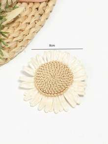 2pcs Handmade Woven Polyester Sunflower Shoe Decorations, Removable Hair Clips, Bridal Wedding Shoes Beach Style Accessories, Beige High Heels Embellishment, 2-In-1 DIY Jewelry - Beige - View 3